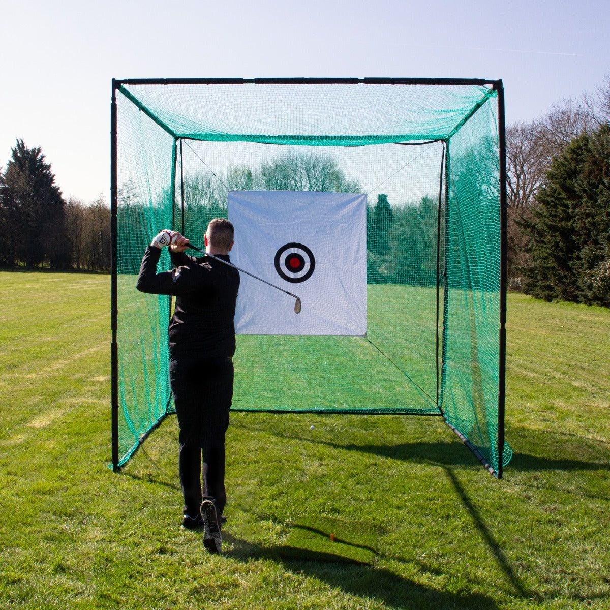 Golf Practice Cage 10ft 3m Driving Range High Impact 25mm Mesh Hitting Professional Swing Training Equipment Outdoor Freestanding Steel Frame Bullseye