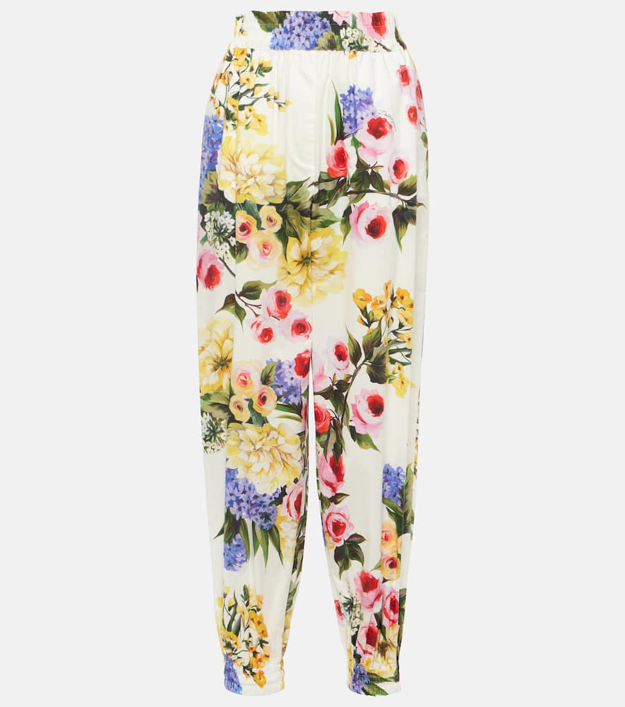 Floral cotton poplin wide-leg pants