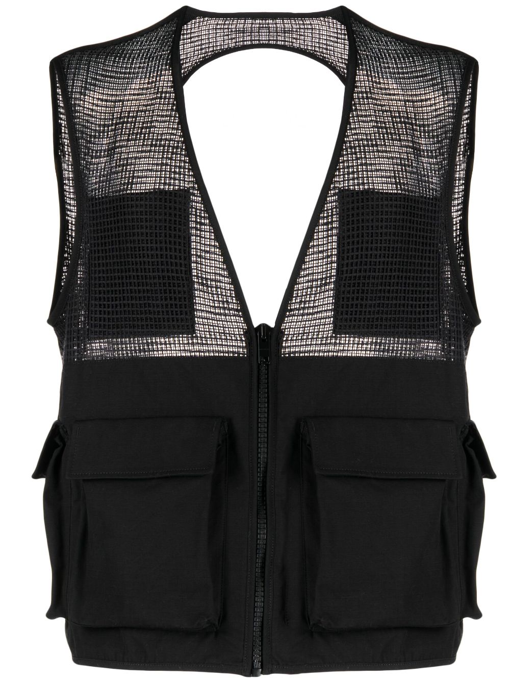 Zip-up cotton cargo gilet - Black