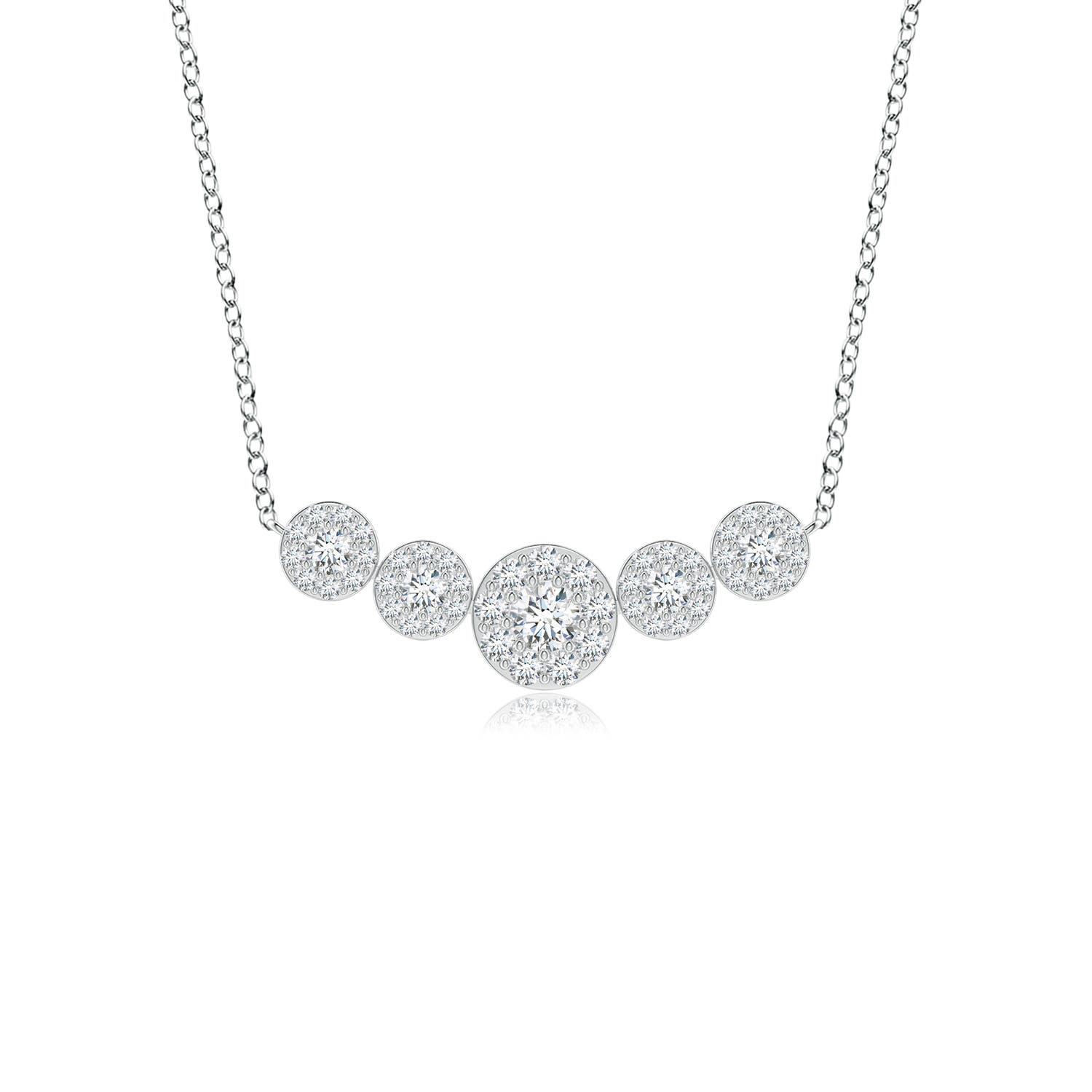 Angara 1.01 Carats Lab-Grown Graduated Five Stone Diamond Halo Necklace in 18K White Gold