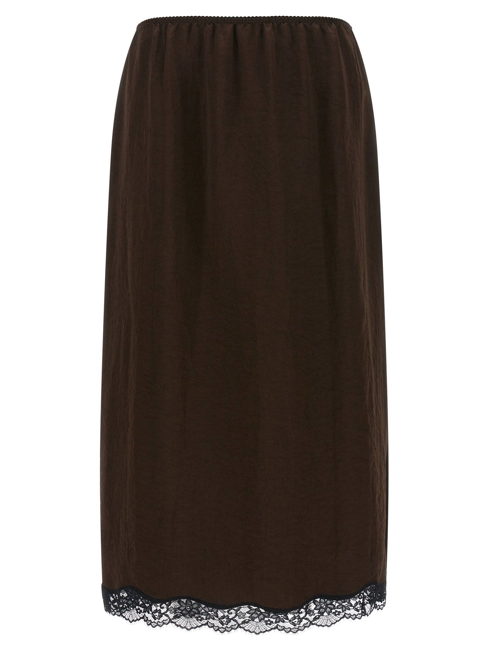 Froissé Satin with Lace Hem Skirt — Brown