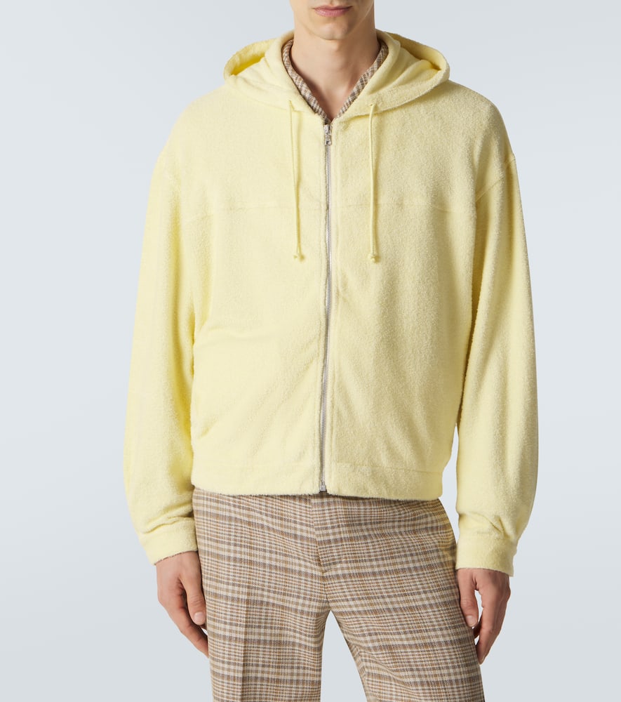 Cotton-blend pile zip-up hoodie