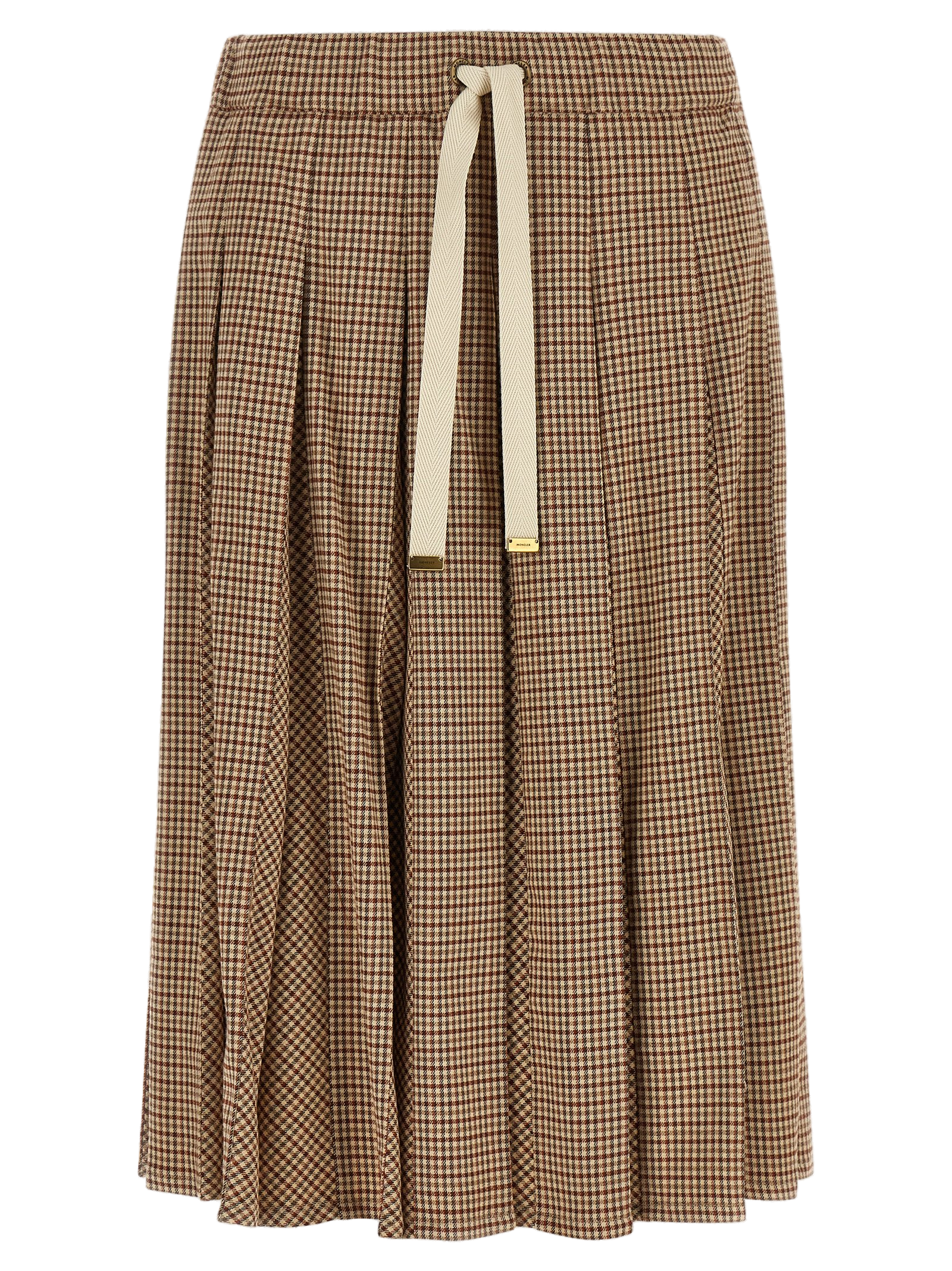 Checkered Pleated Viscose Skirt — Beige