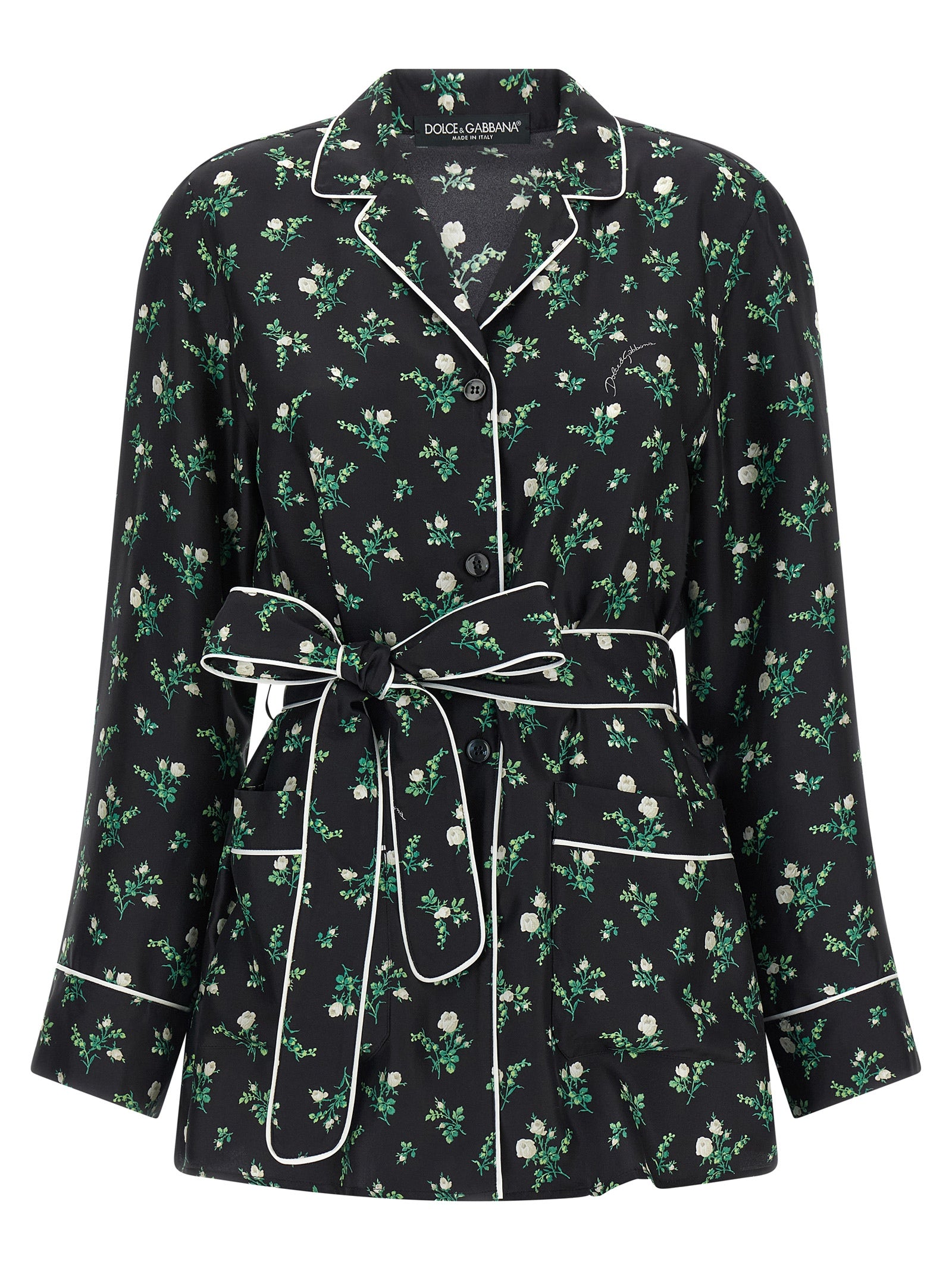 Floral-Print Silk Twill Shirt — Black