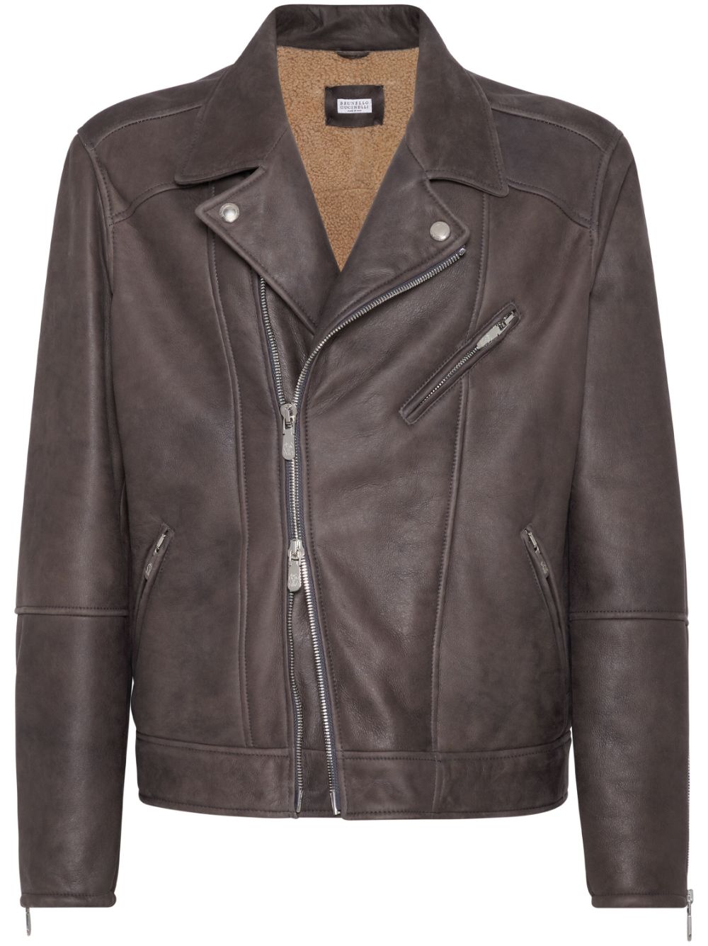 Shearling-lined leather jacket - Black