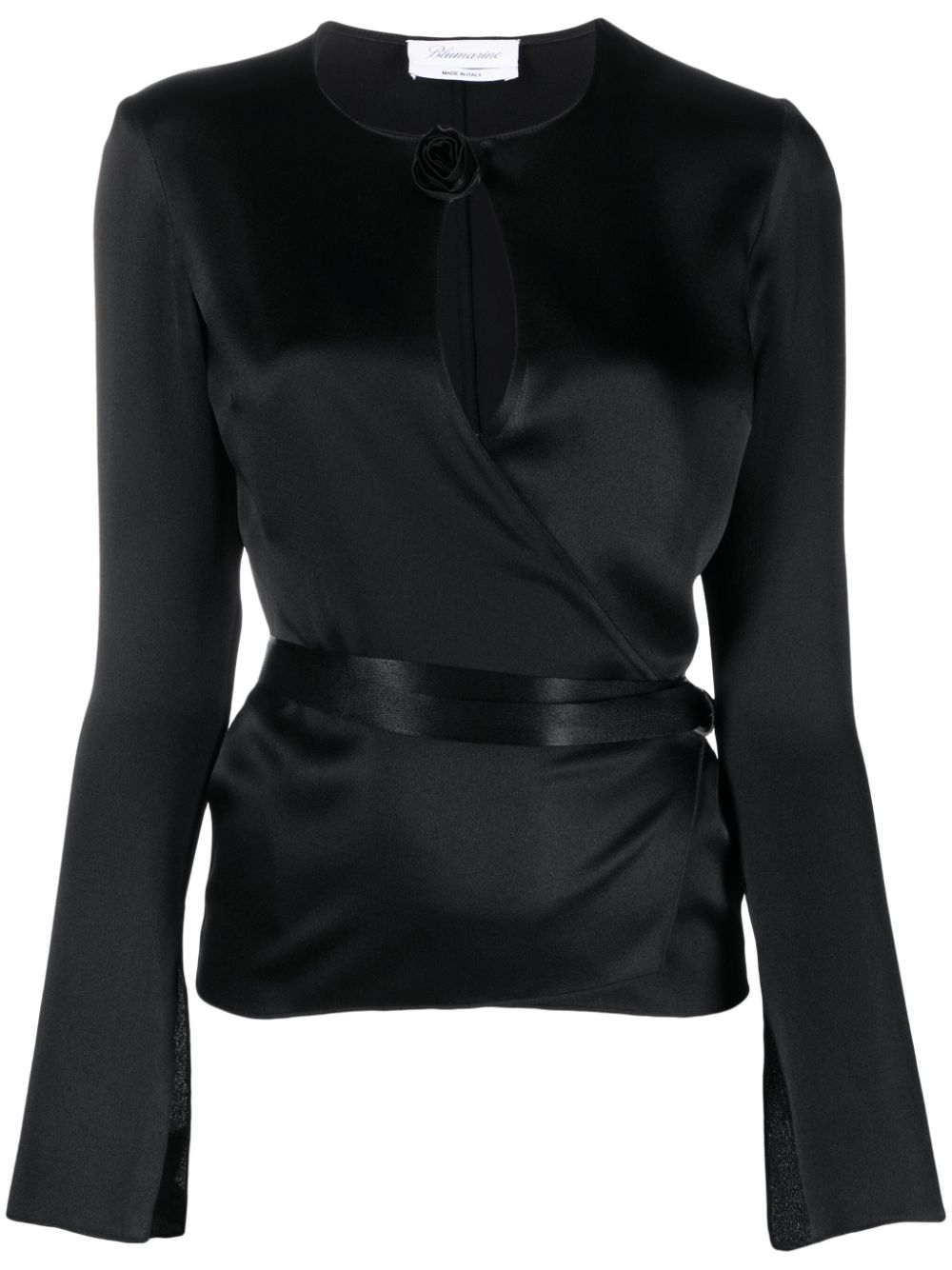 Floral-appliqué wraparound blouse - Black