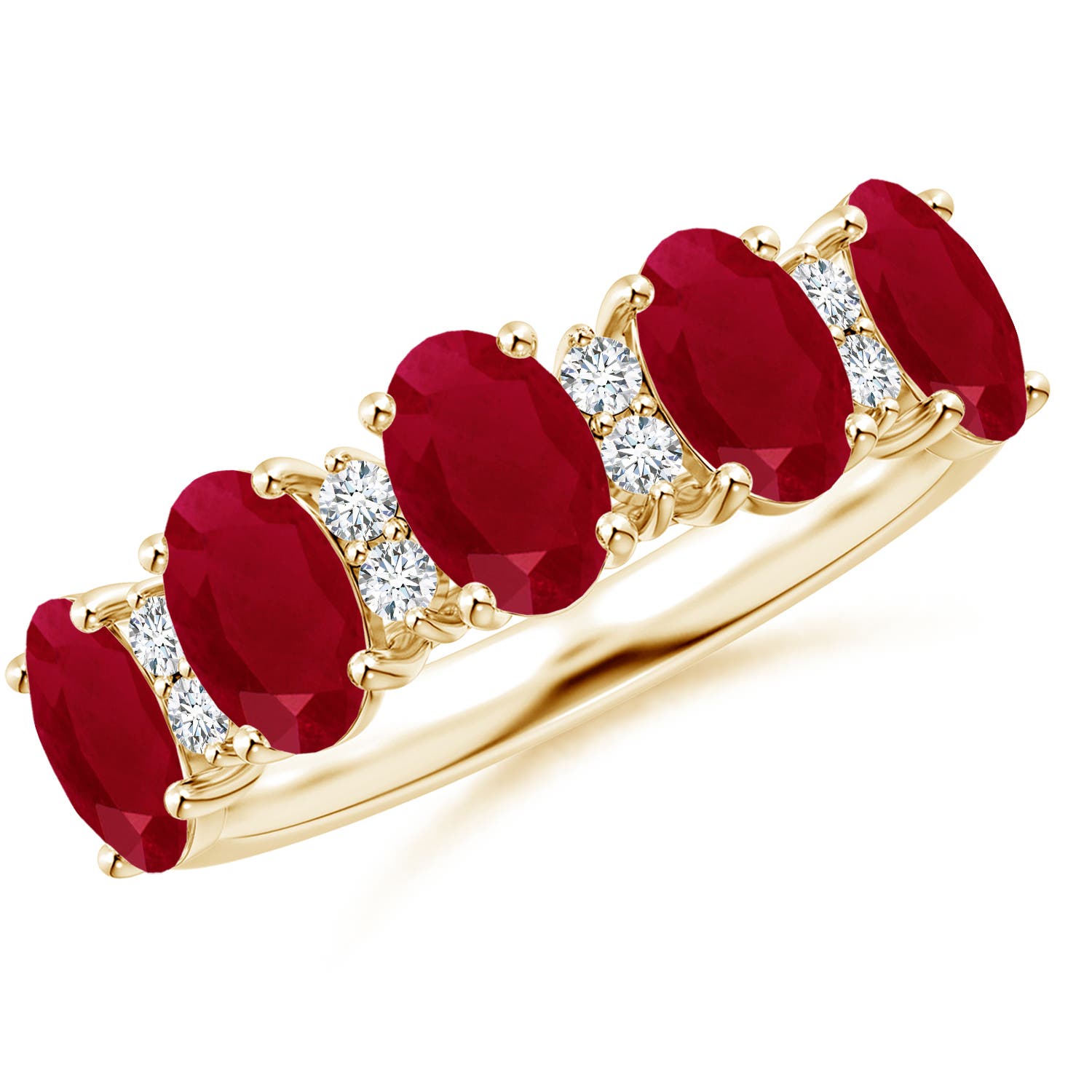 Angara 3.0 Carats Five Stone Ruby and Diamond Wedding Ring in 18K Yellow Gold