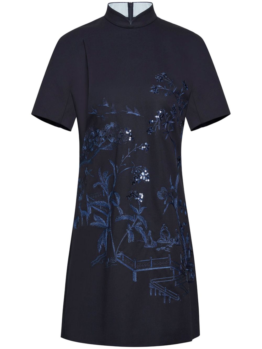 Sequin-embellished embroidered tunic dress - Blue