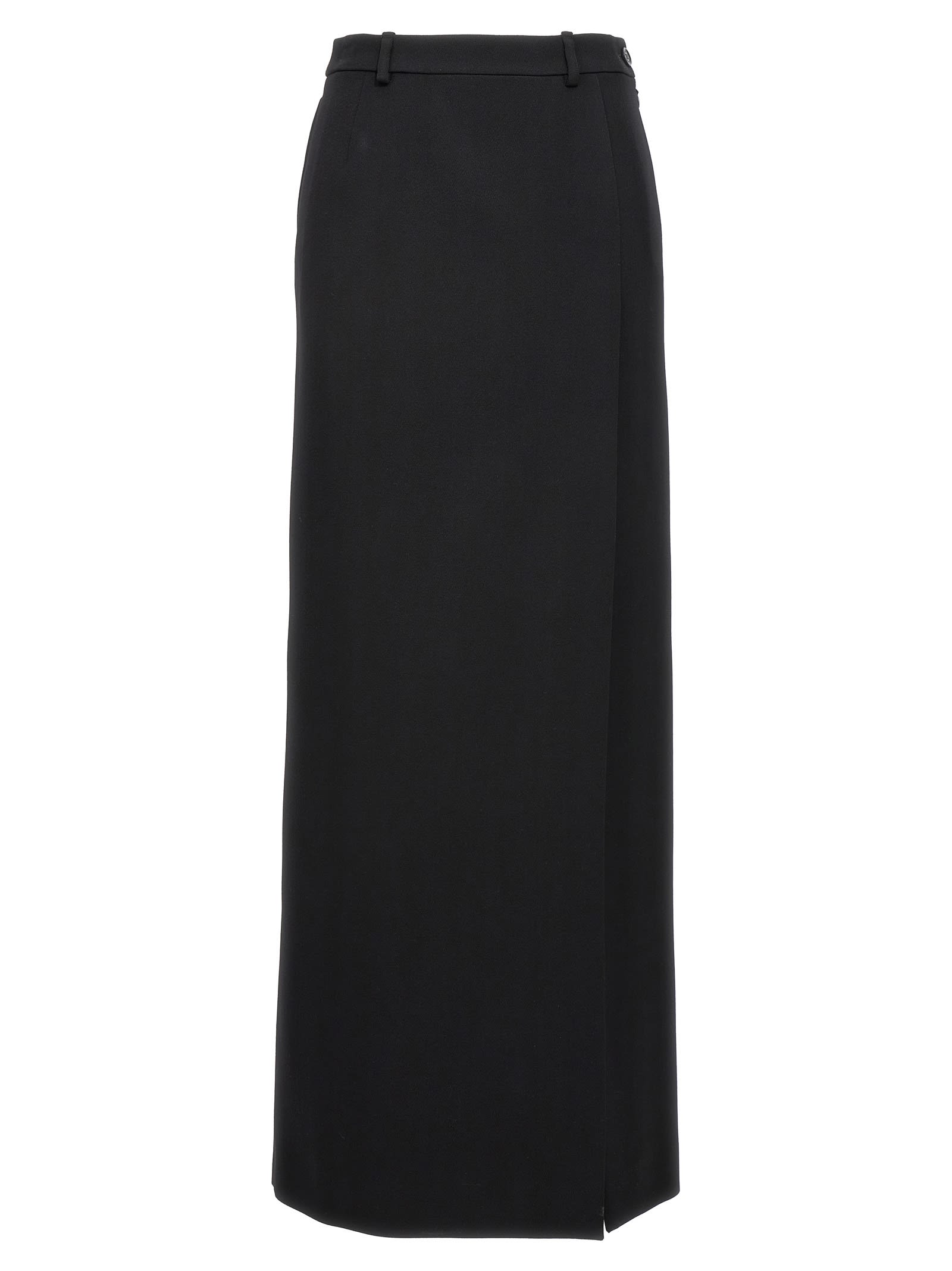 -Long Wool Skirt Gonne Nero-Donna