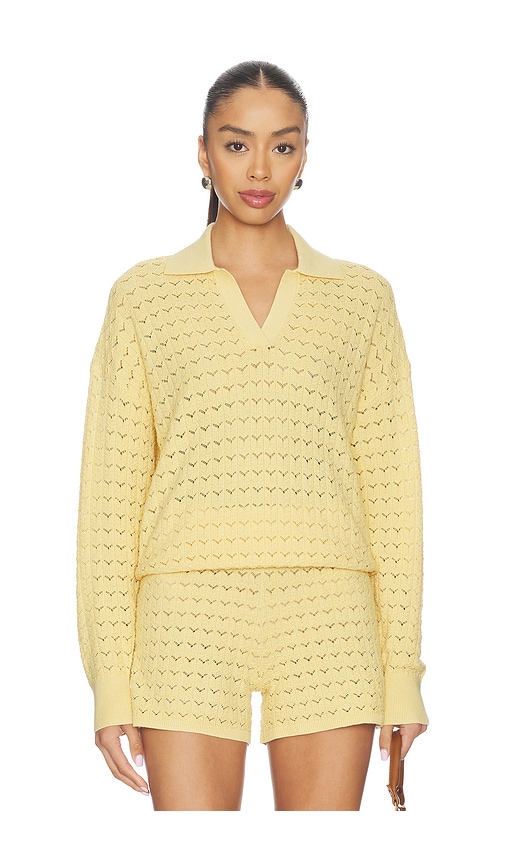 Barefoot Dreams Tulip Pointelle Collared Pullover in Yellow. - S also in XS, M