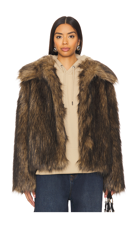 Superdown Kennedy Faux Fur Coat in Brown. S. Also in XS