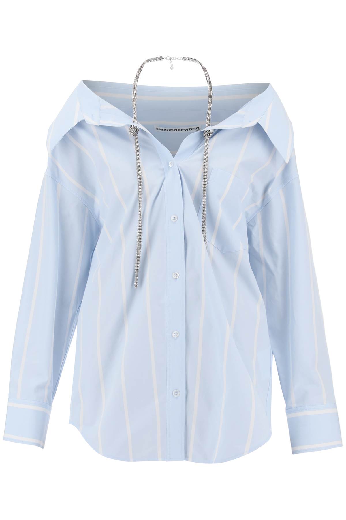 Crystal-embellished striped cotton shirt - Blue