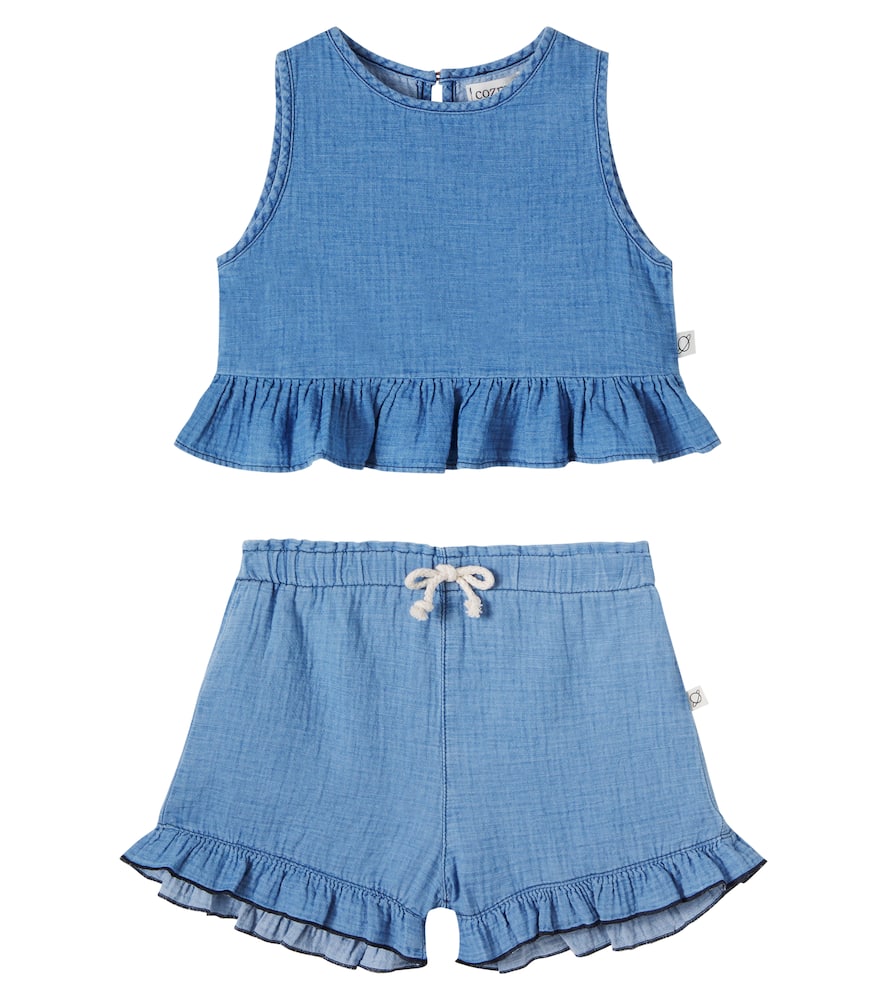 Blair ruffled cotton chambray top and shorts set