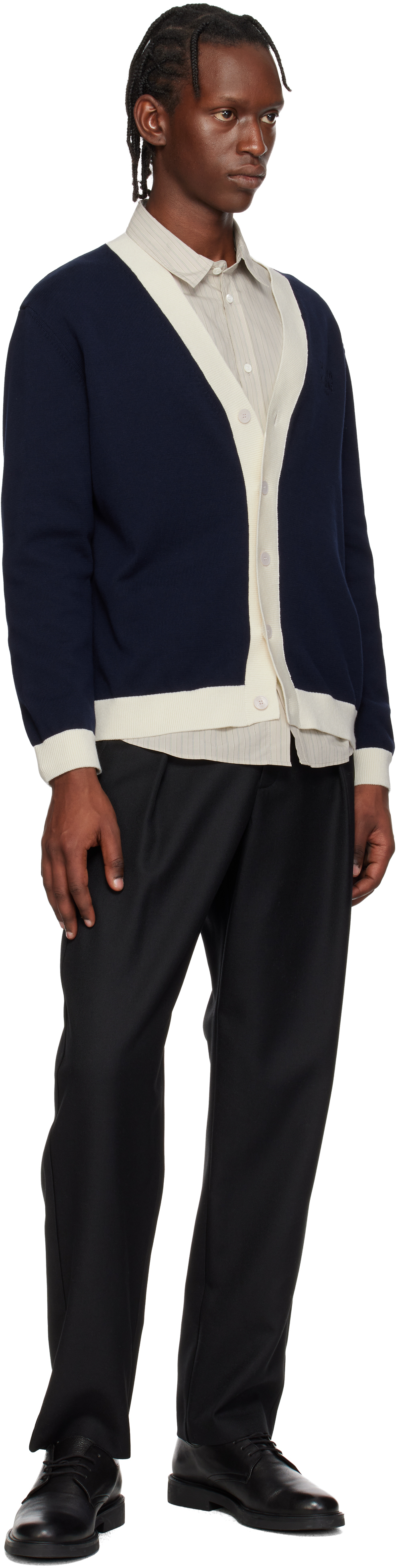 Navy Contrasted Cotton Comfort Cardigan