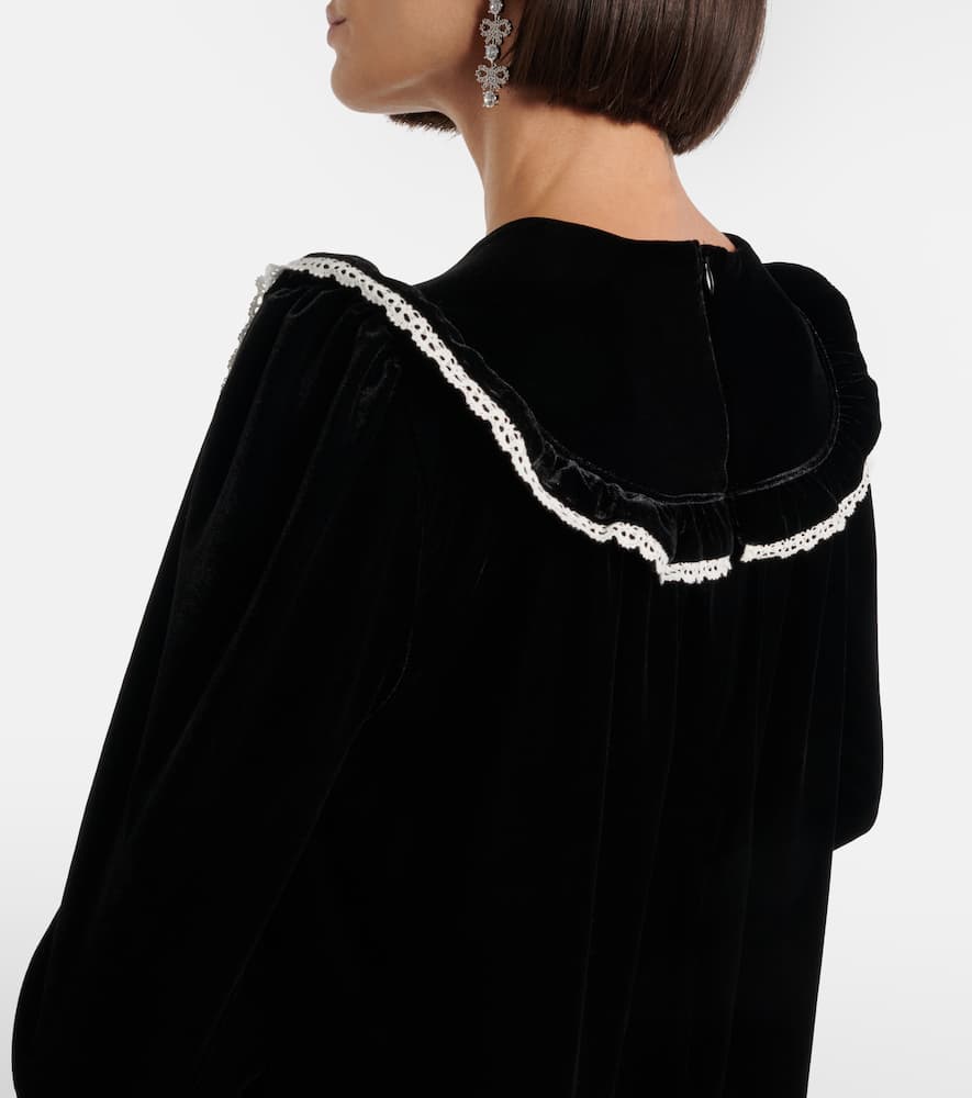 Lace-trimmed velvet minidress