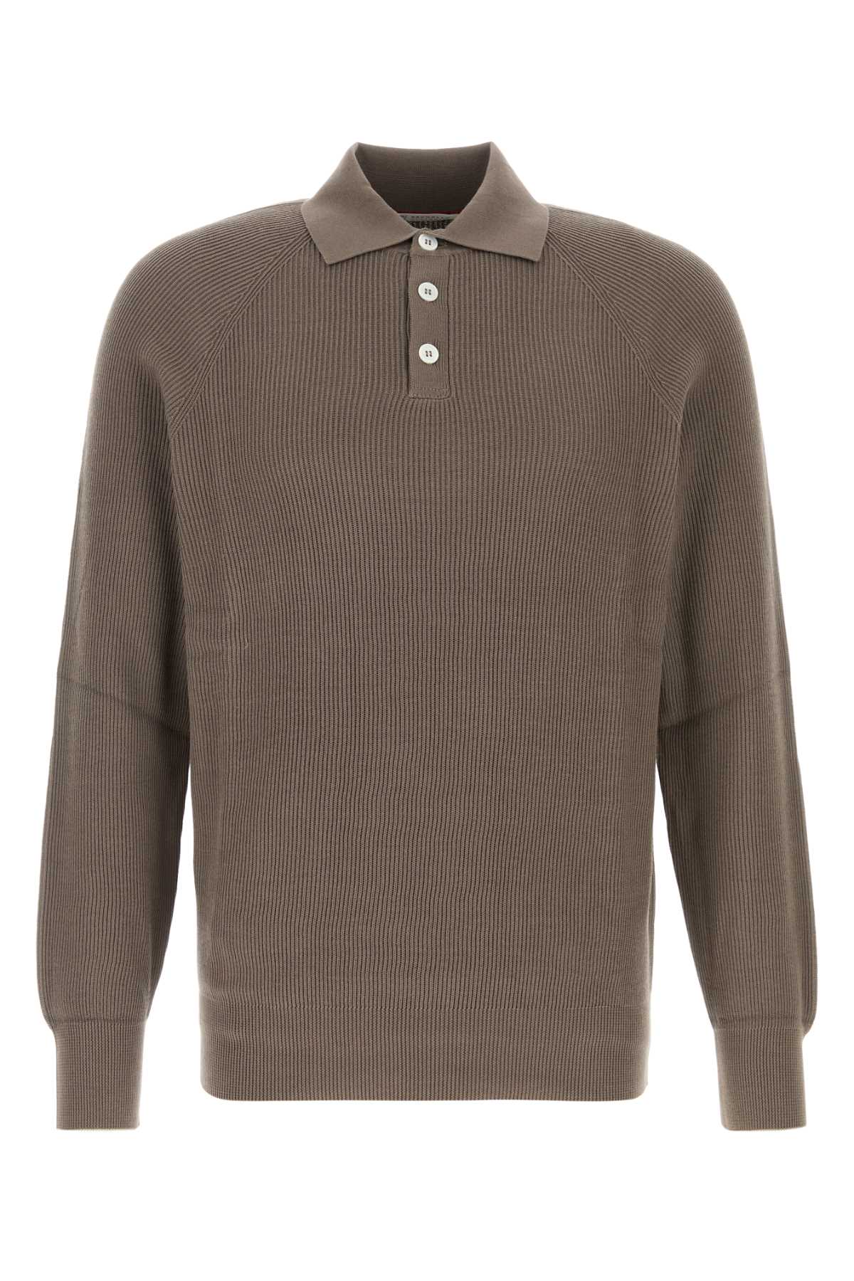 Ribbed Cotton Polo Shirt — Brown
