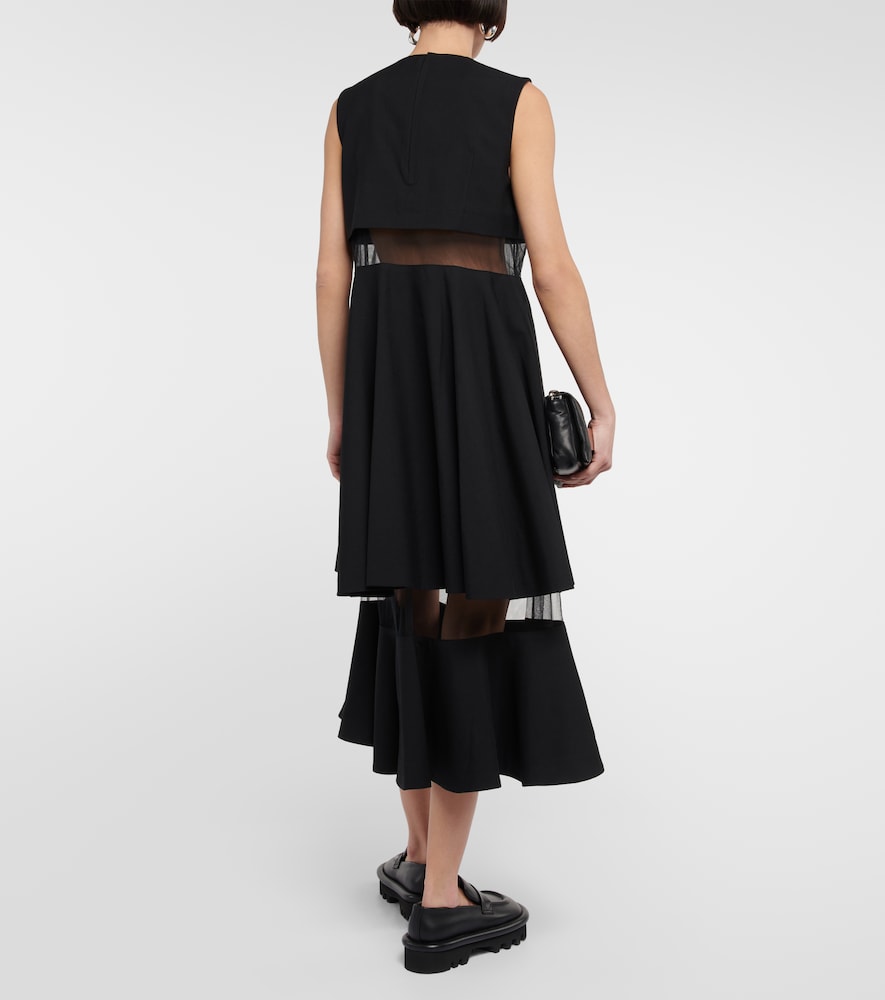 Mesh-trimmed wool midi dress