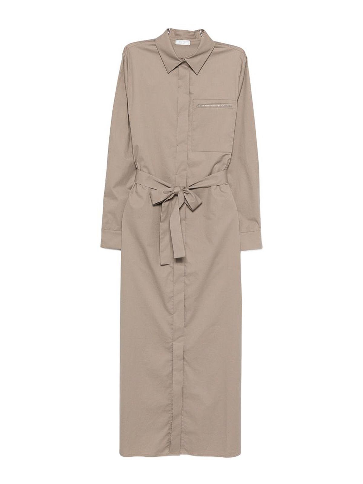 Taupe Dress With Waist Belt