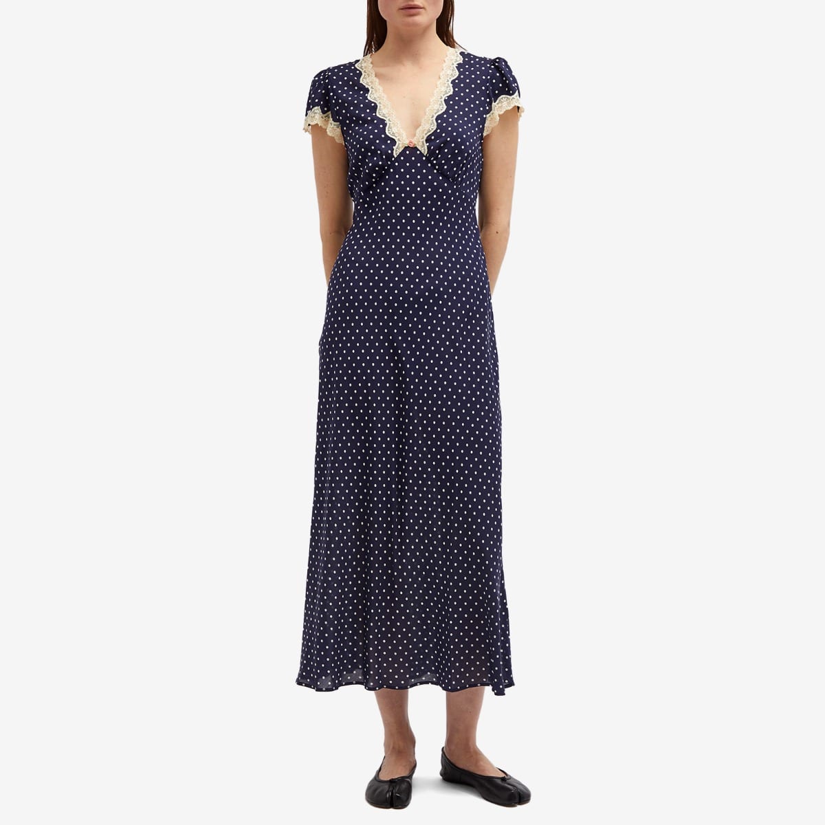 Women's Clarice Polka Dot Midi Dress in Navy Polka Dot