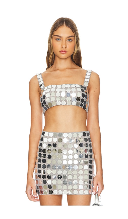 Lovers and Friends OBERTEIL GILLES SEQUIN CROP in Metallic Silver. Größe XS. Also in L, M