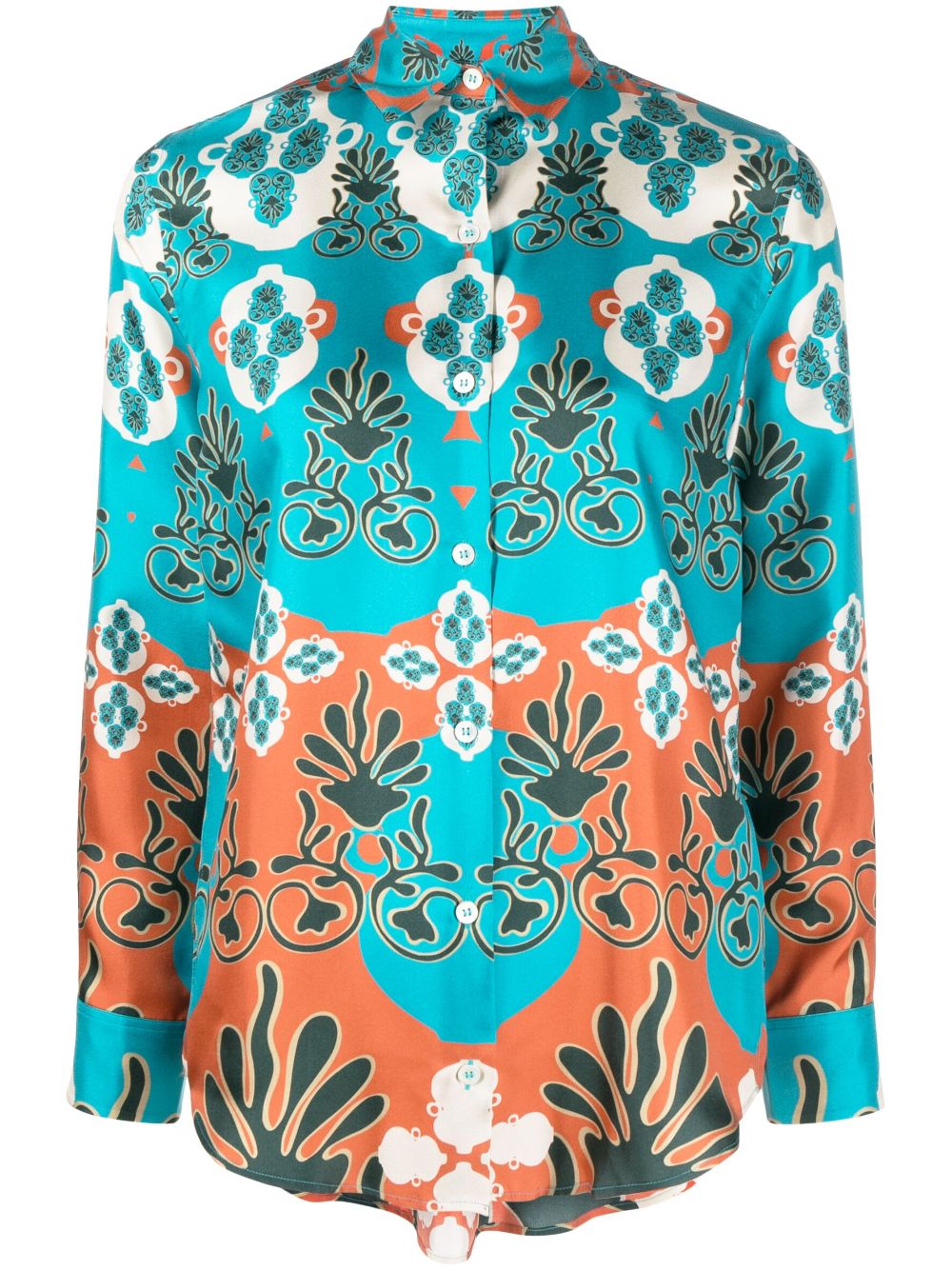 Patterned-jacquard silk shirt - Blue