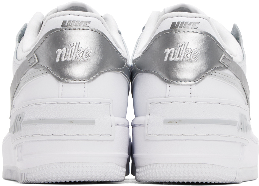 White & Silver Air Force 1 Shadow Sneakers