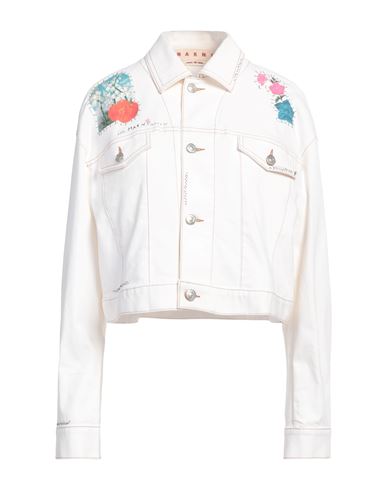 Marni Woman Denim outerwear White Size 2 Cotton, Elastane, Cow leather