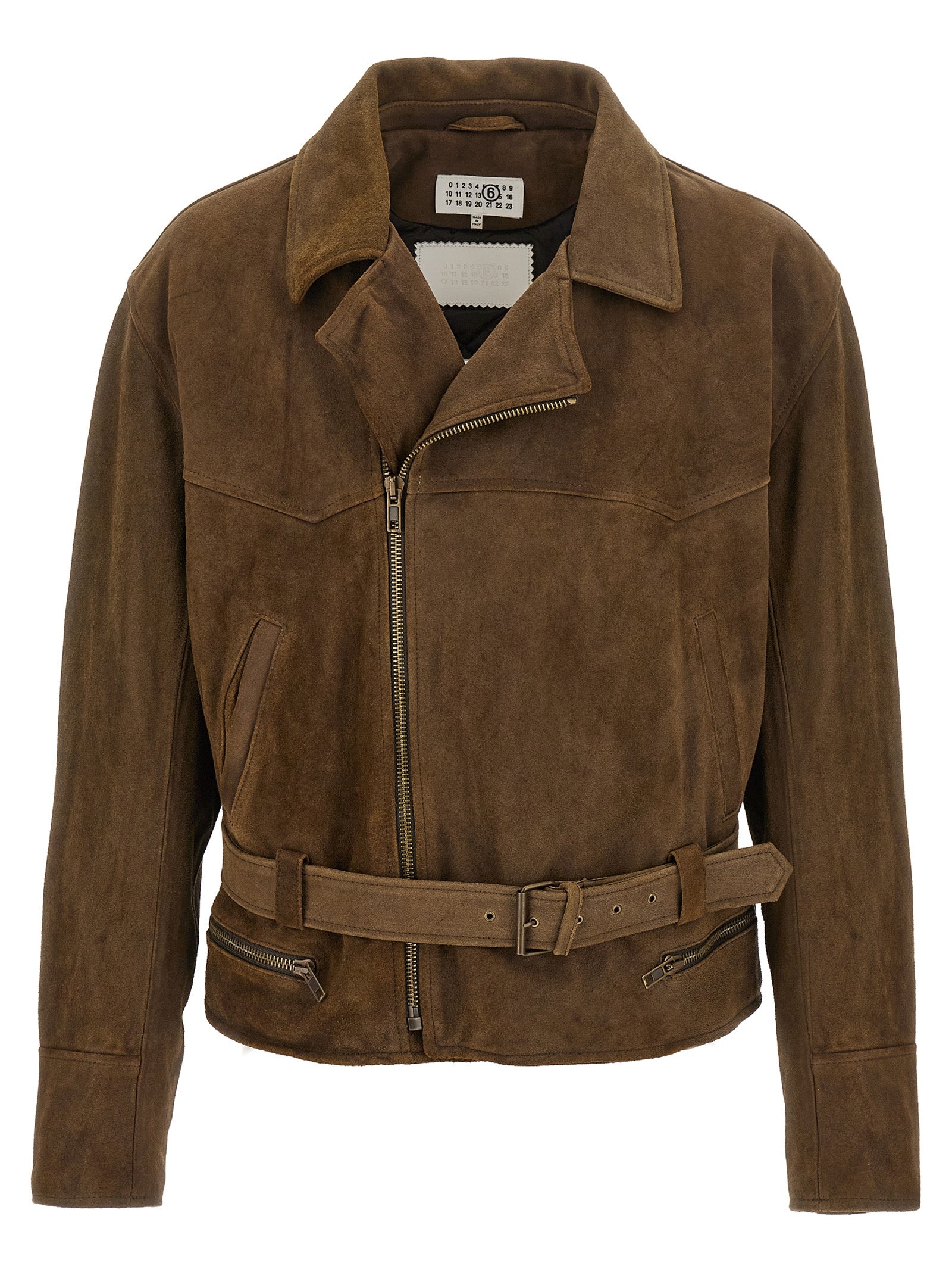 Calfskin Leather Biker Jacket — Brown