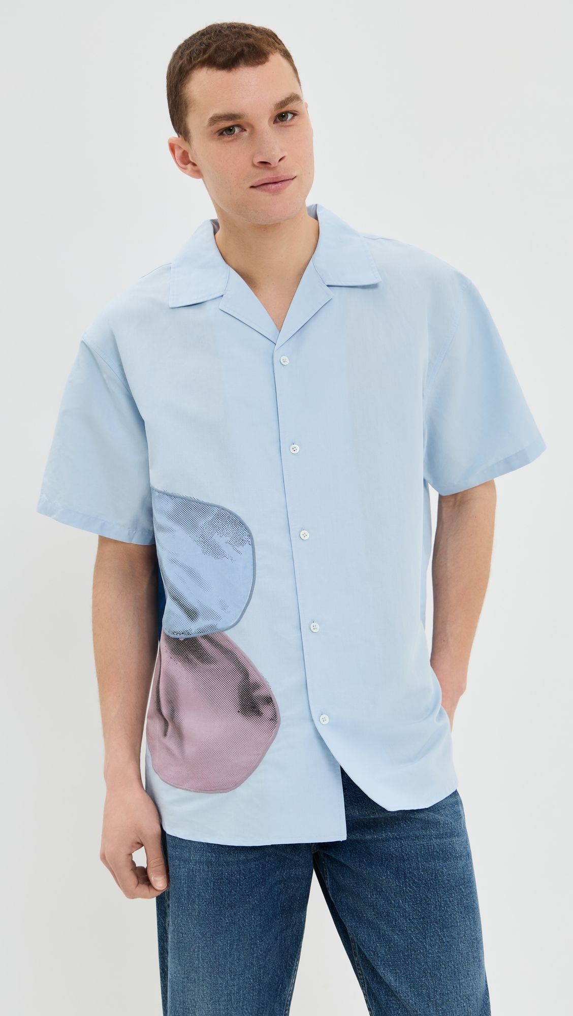제이 더블유 앤더슨 남성 Balloon Embroidery Short Sleeve Shirt Light Blue