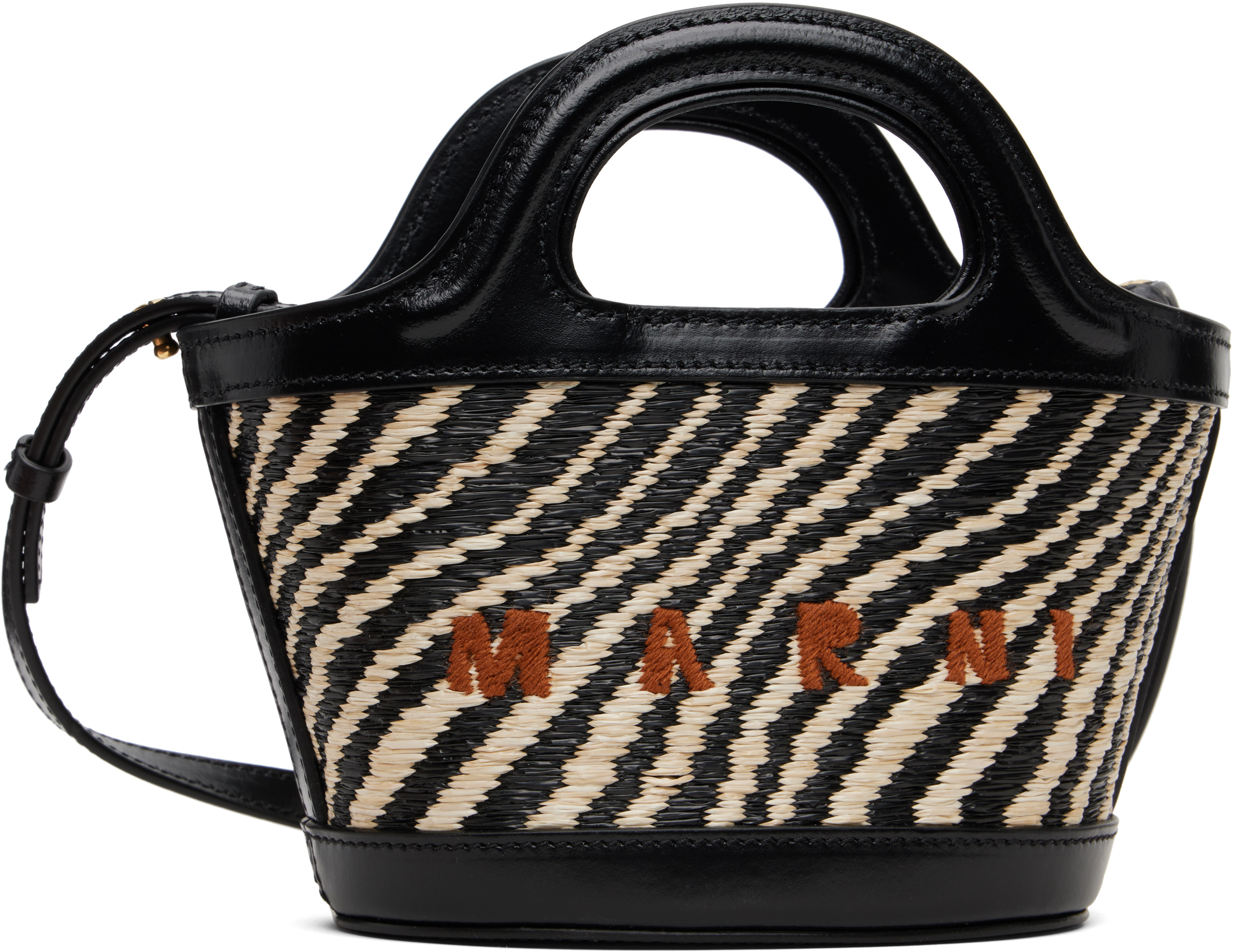 Black & White Wavy Raffia-Effect Tropicalia Micro Tote