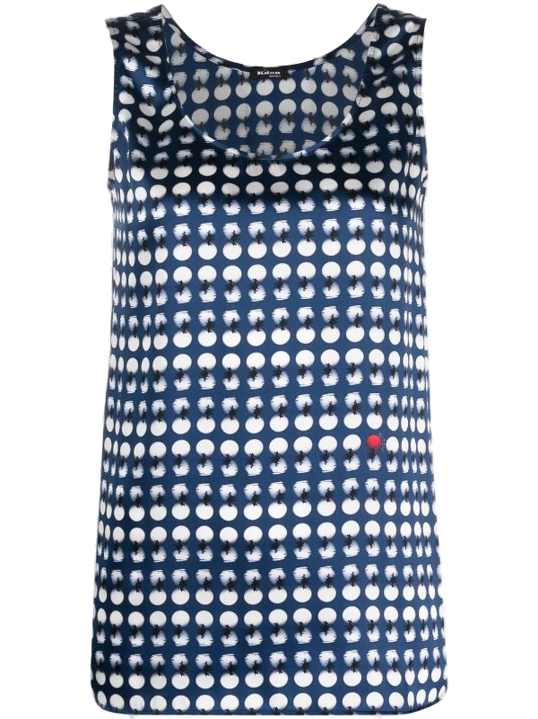 Polka-Dot Silk Tank Top — Blue