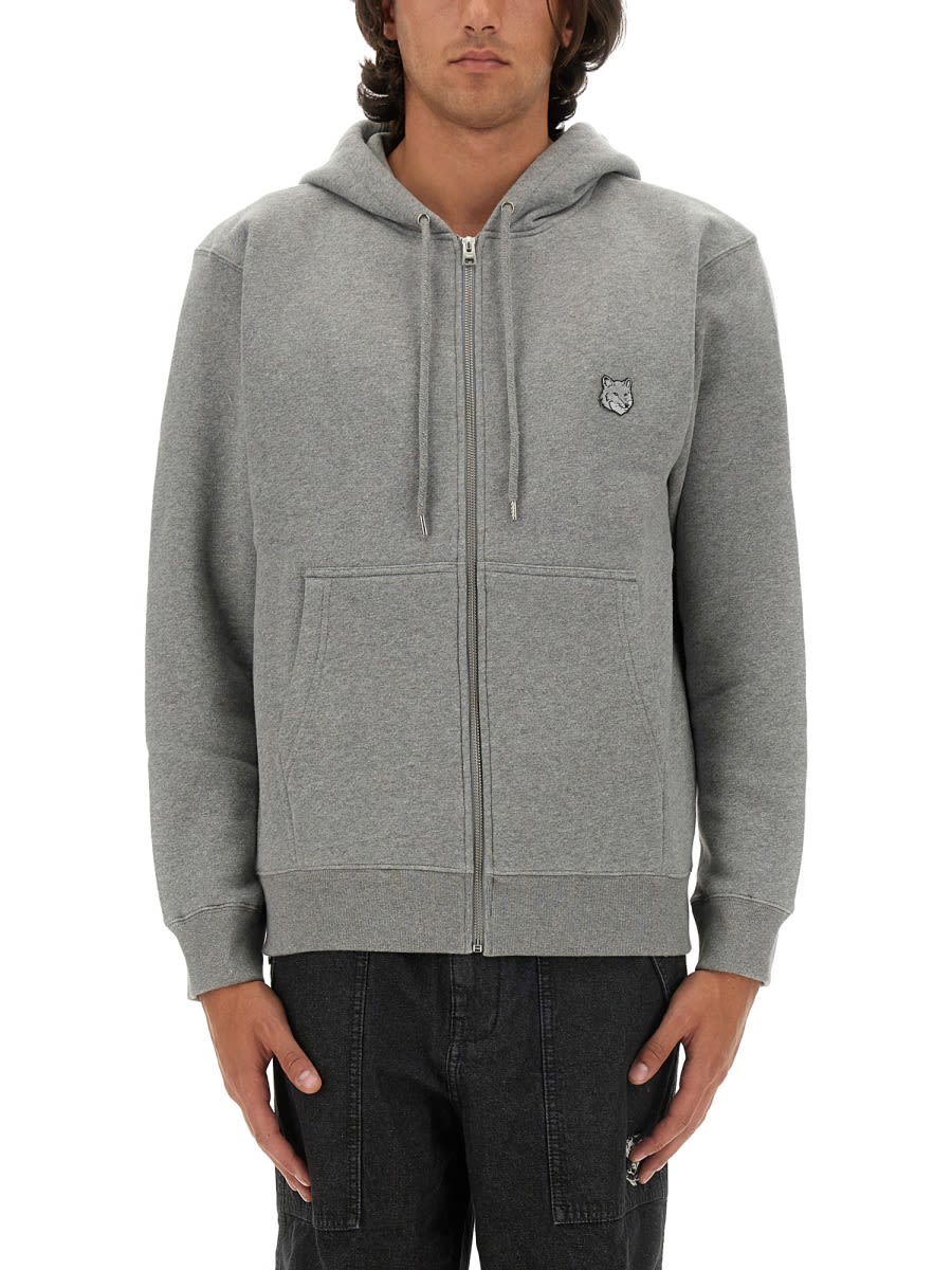 Bold Fox Head-patch zip-up hoodie - Grey