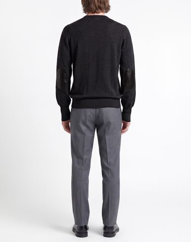 Man Sweater Charcoal Size 40 Merino Wool, Ovine leather