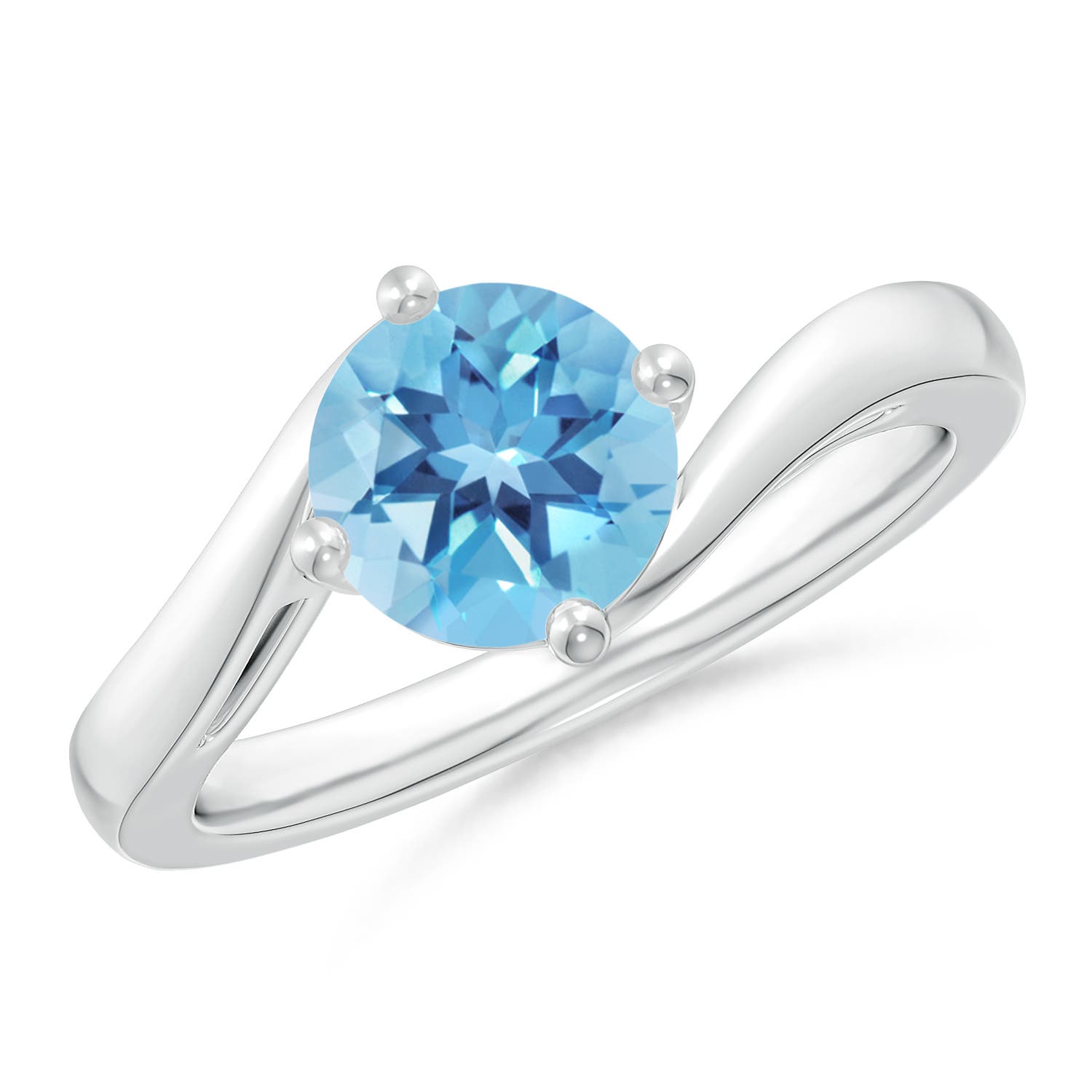 Angara 1.55 Carats Classic Round Swiss Blue Topaz Solitaire Bypass Ring in Platinum