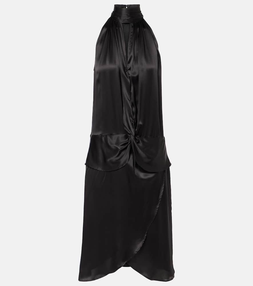 Gathered halterneck satin minidress