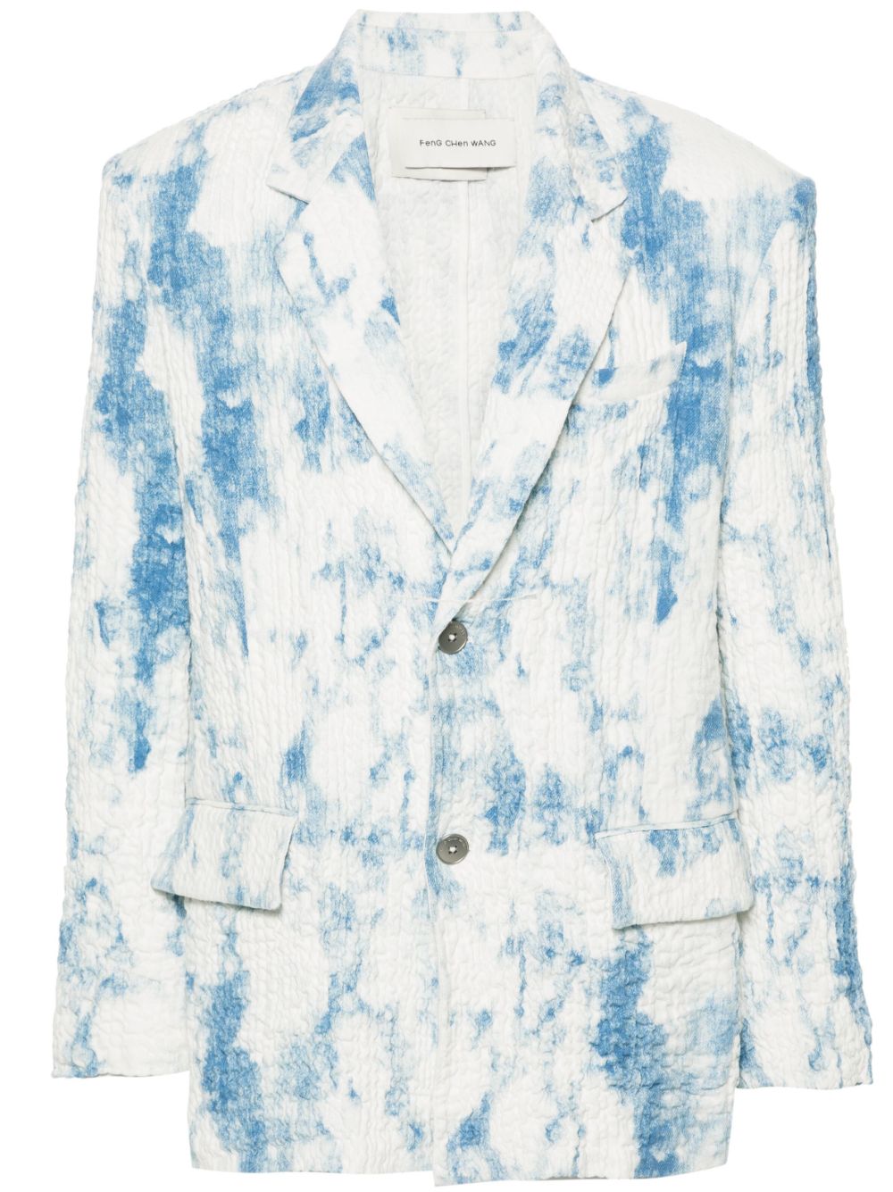 Seersucker single-breasted blazer - Blue