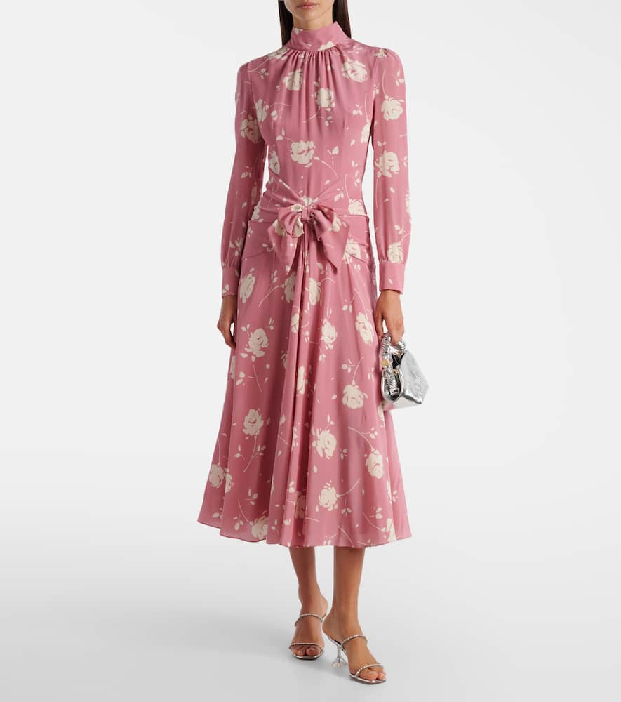 Bow-detail floral silk midi dress