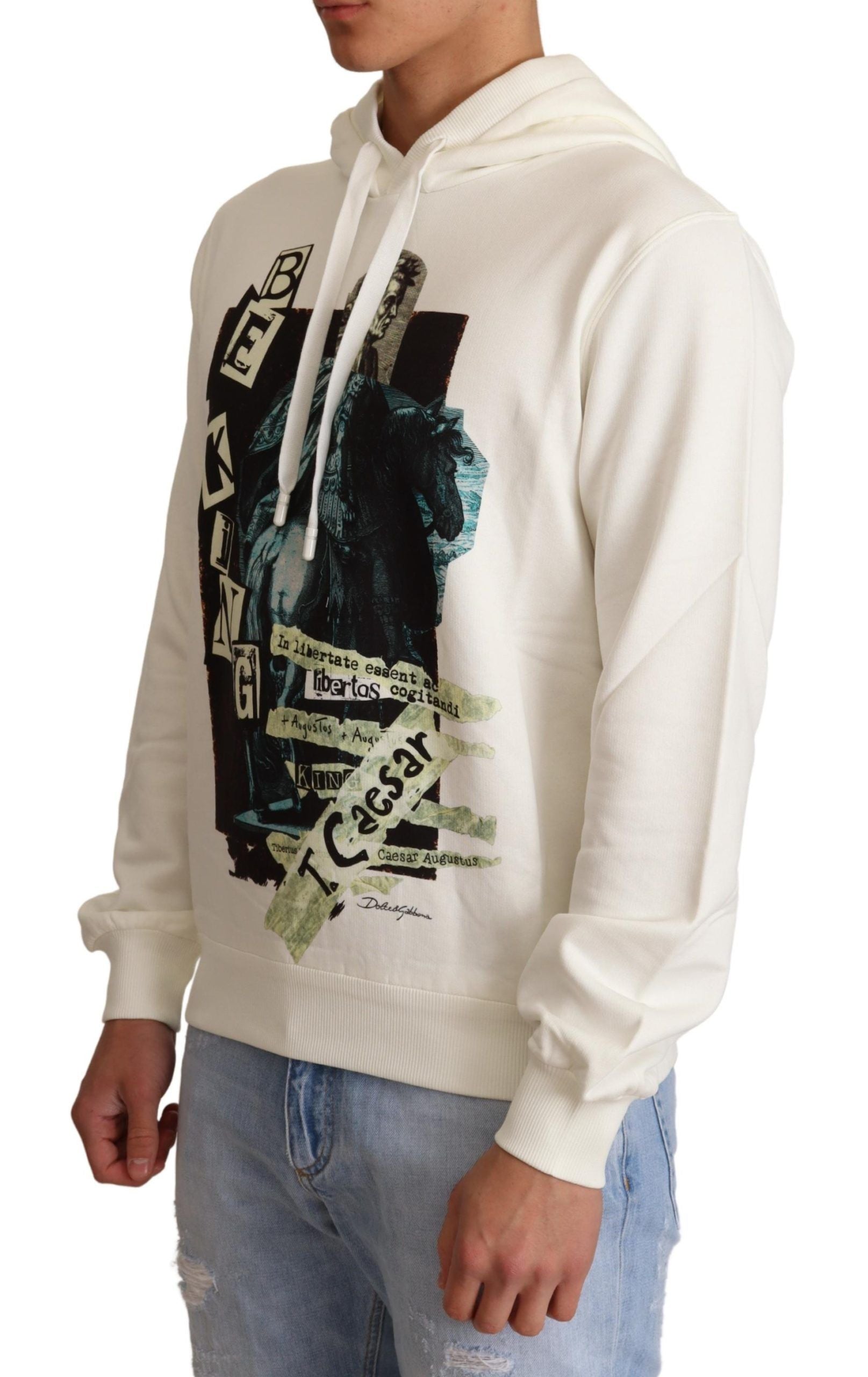 King Caesar Graphic Print Hoodie — White