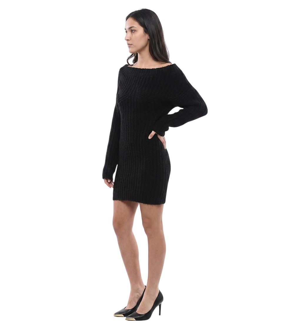 Black Knitted Off Shoulder Mini Dress