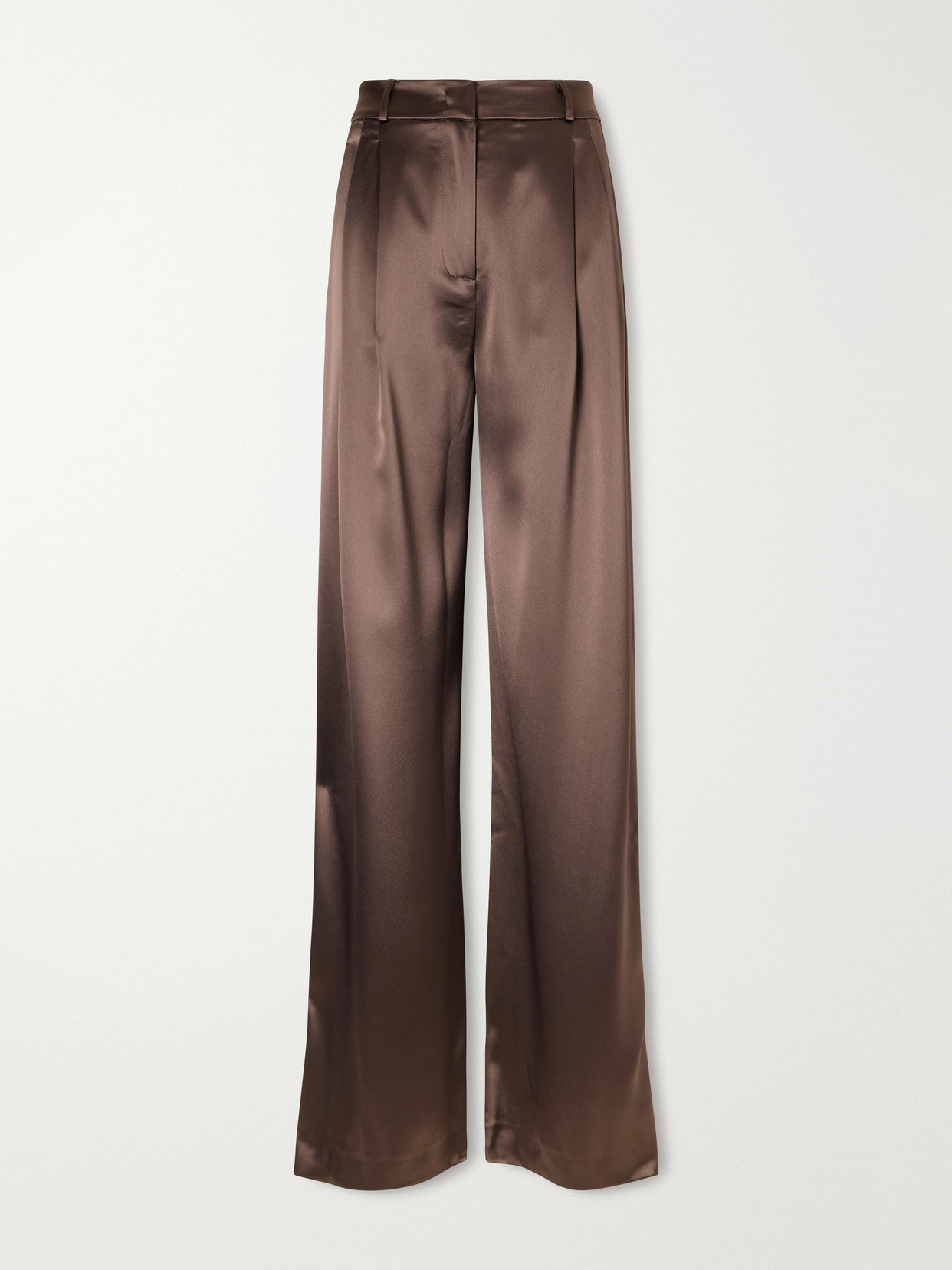 Keckler Pleated Satin High-rise Straight-leg Pants - Brown