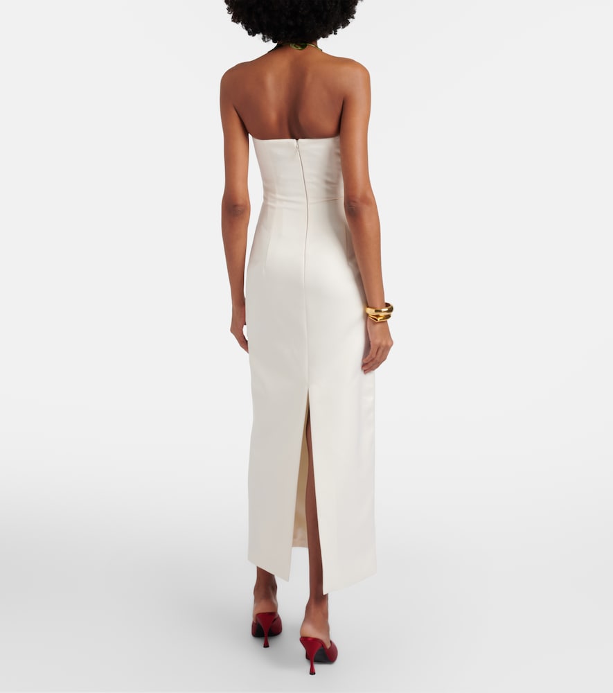 Floral-appliqué halterneck gown