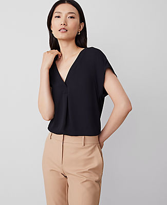 Ann Taylor Mixed Media Pleat Front Top