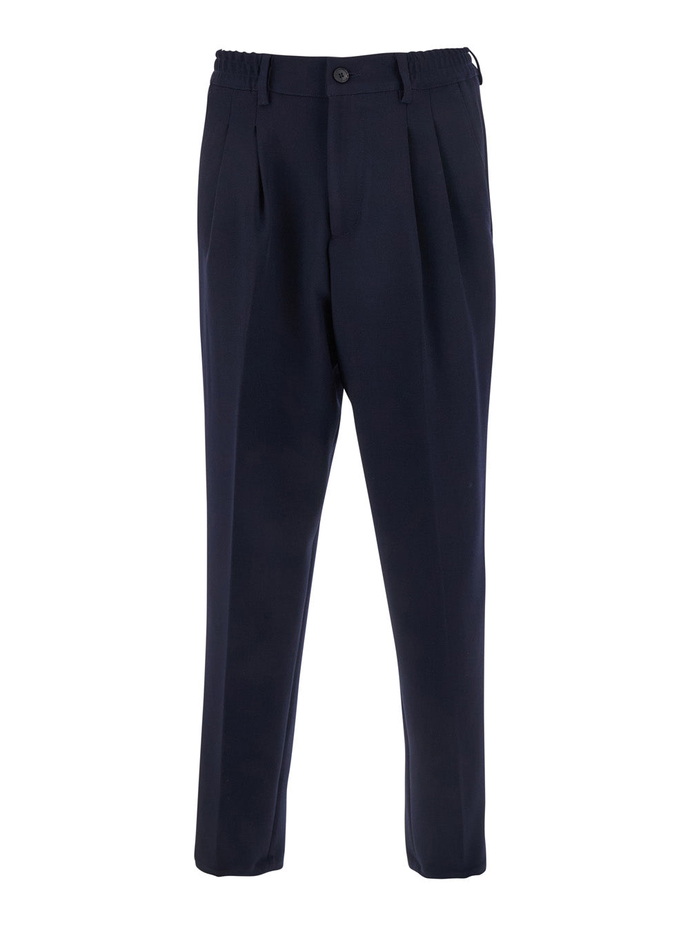 Elastic Waist Cotton Trousers — Navy