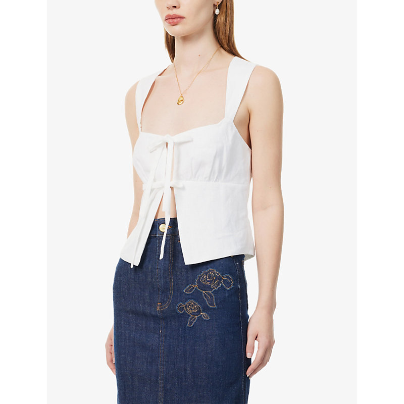 Womens White Azalea Scoop-neck Linen top