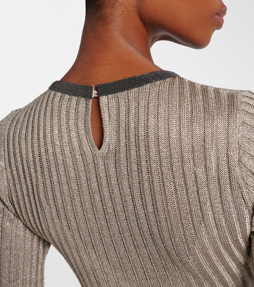 Monili ribbed-knit lamé maxi dress