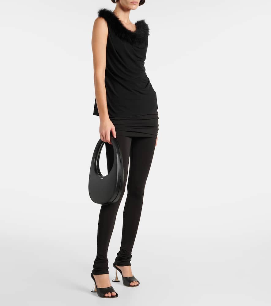 Boa feather-trimmed jersey top