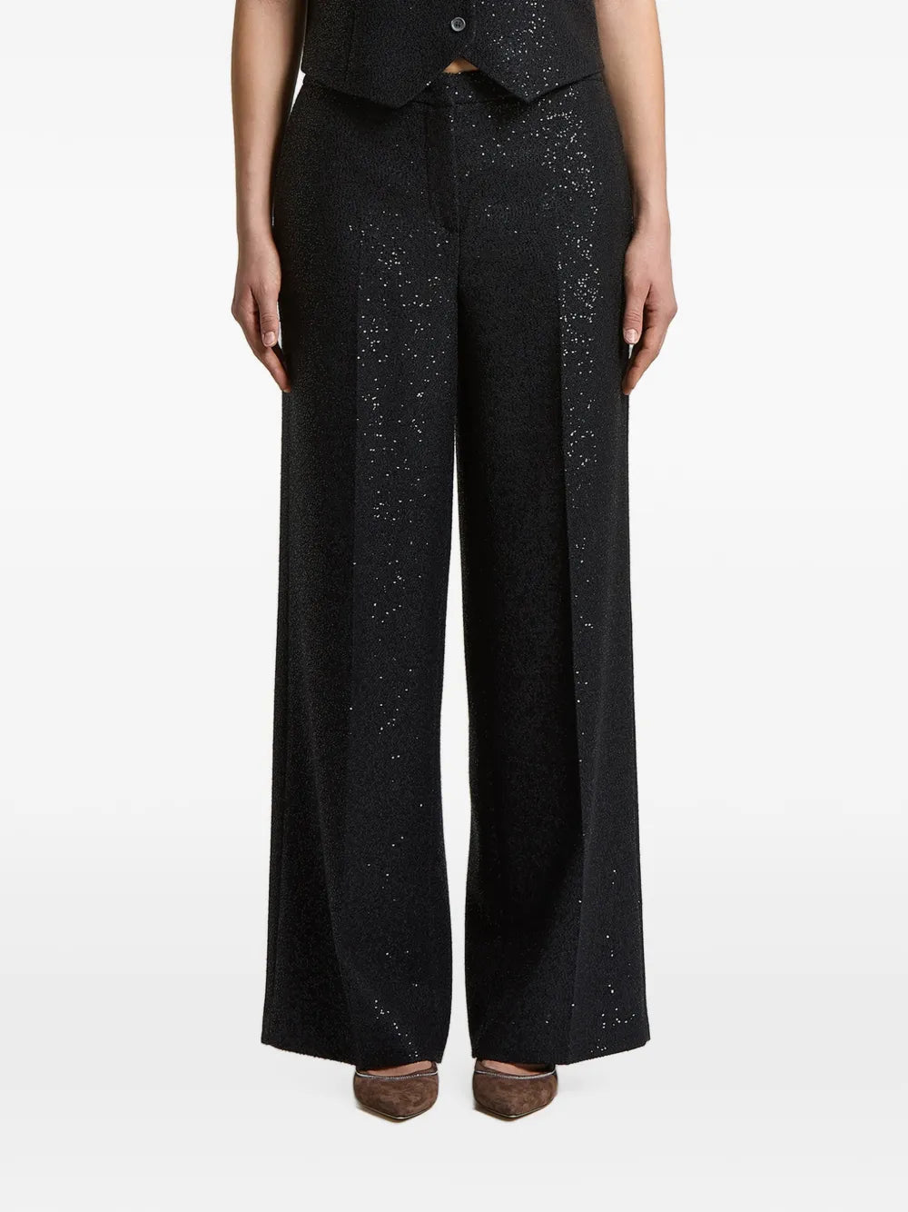 Sequin-Embellished Trousers — Black