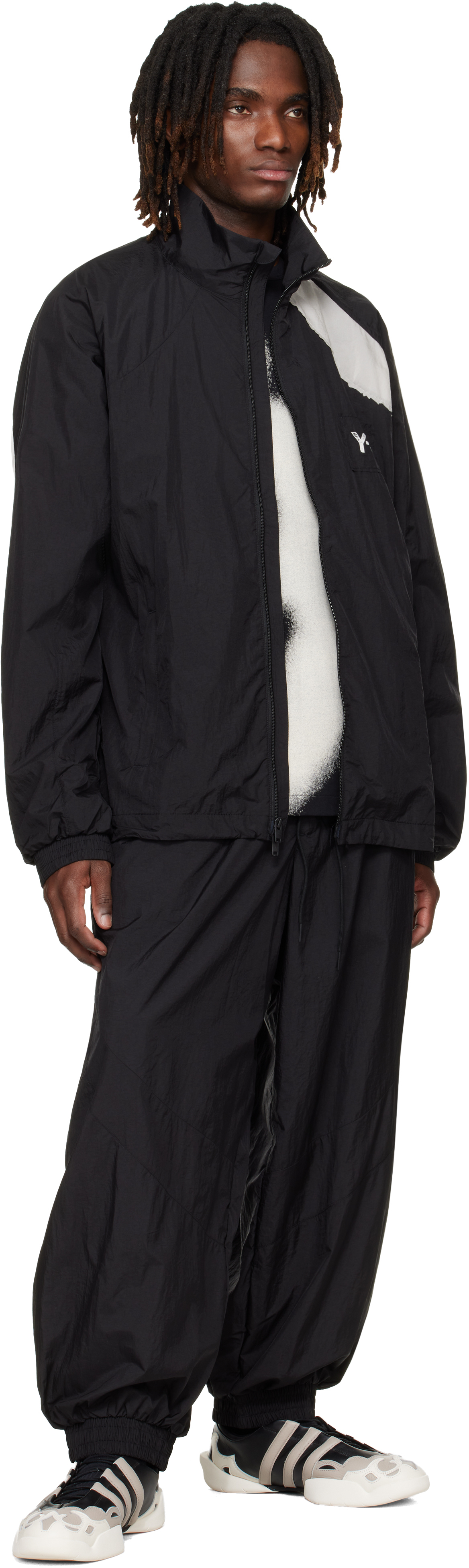Black Raw Edge 3 Stripes Nylon Shell Track Pants