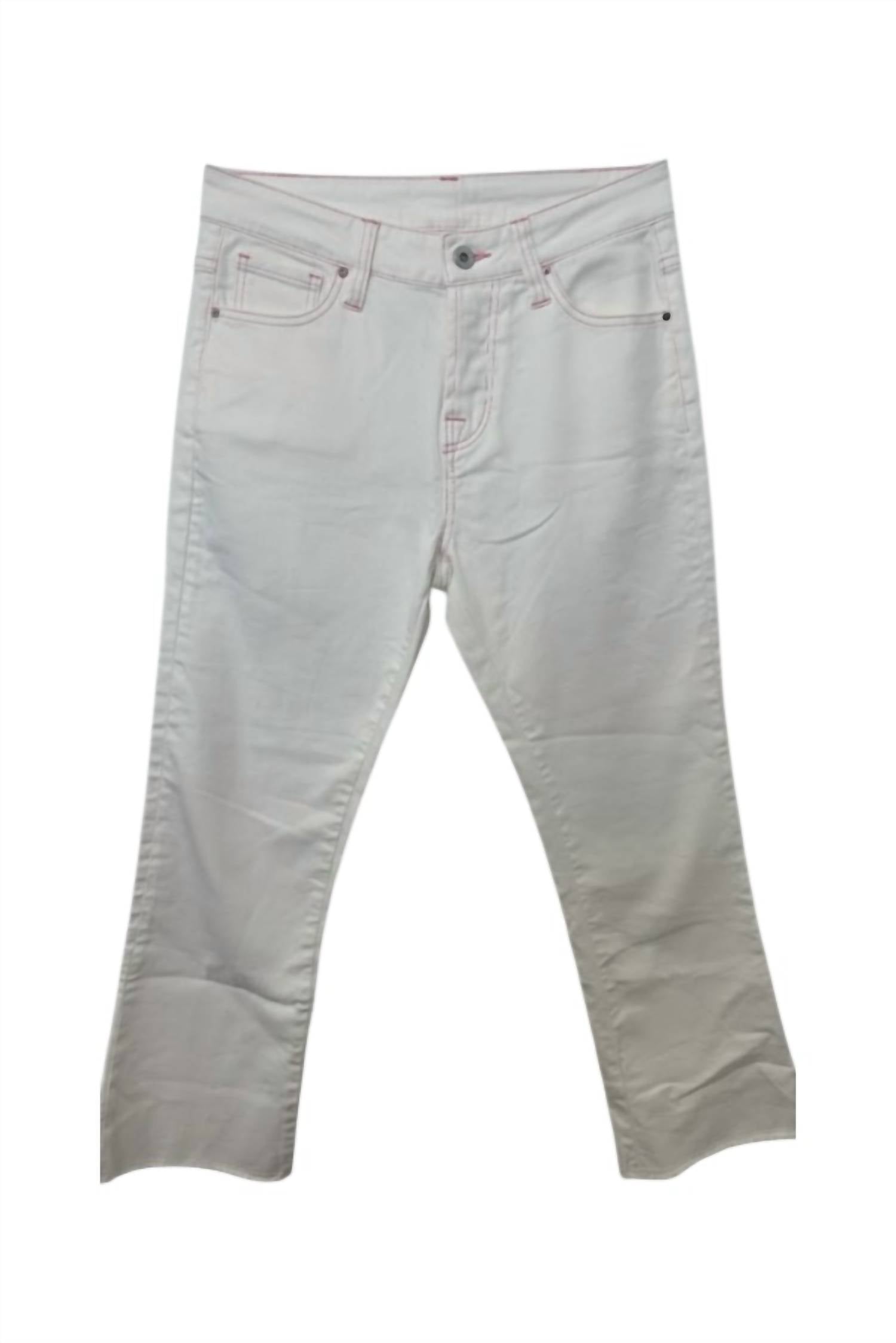 Women's Straight Leg Trouser Jeans In White With Pink