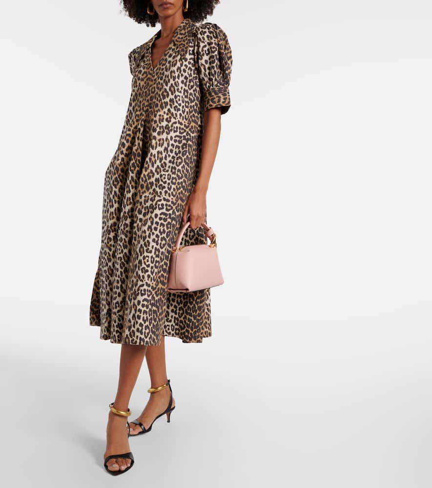 Ganni Leopard-print cotton poplin midi dress